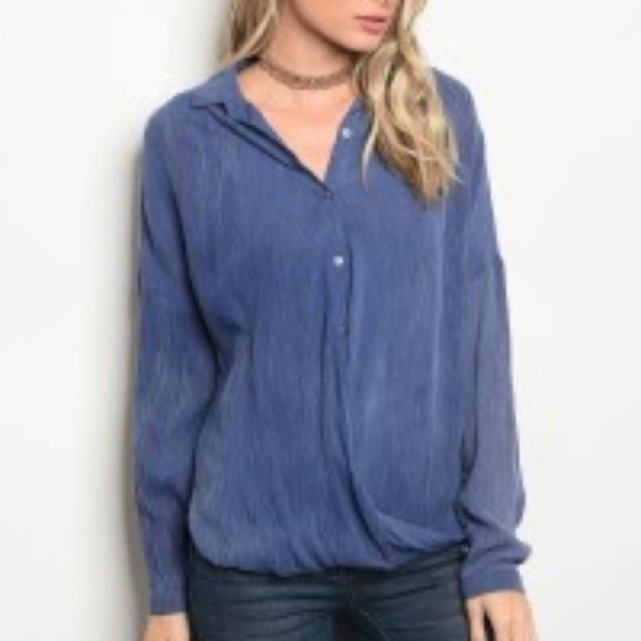 Blue Hi-Lo Hem Sheer Top - Picture 1 of 2
